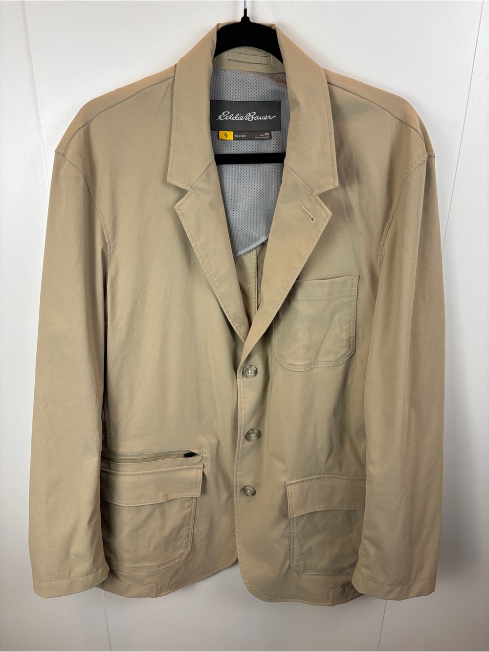 Eddie Bauer Travex Voyager Blazer Men's 44 Beige Tan Performance Stretch Jacket